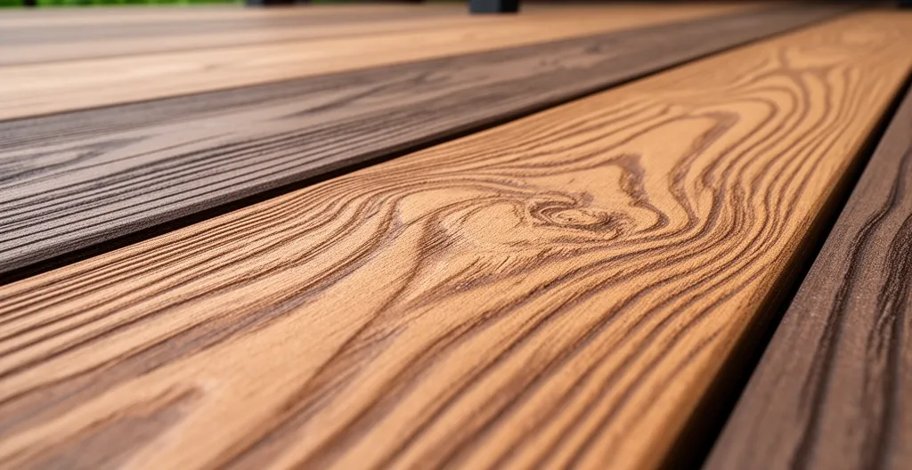Close-up detail of WPC panel surface showing realistic wood grain texture